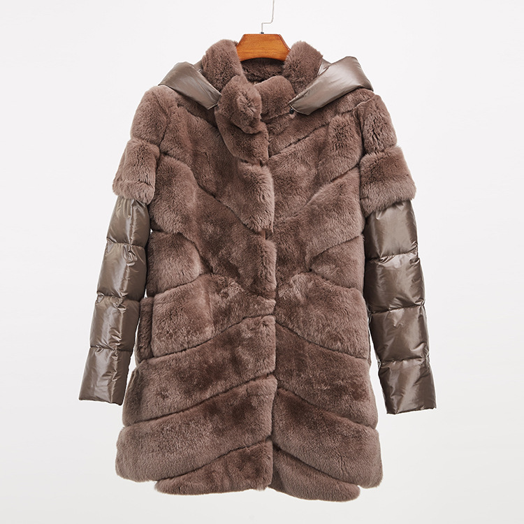 Rex Rabbit Fur Jacket with Detachable Down-filled Sleeves and Hood 959 Details 16