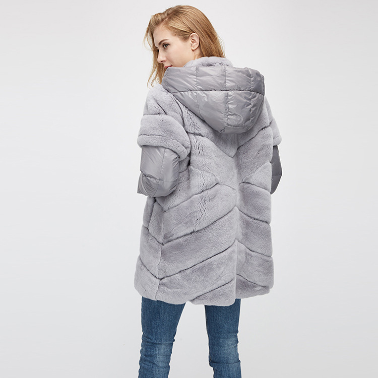 Rex Rabbit Fur Jacket with Detachable Down-filled Sleeves and Hood 959 Details 11