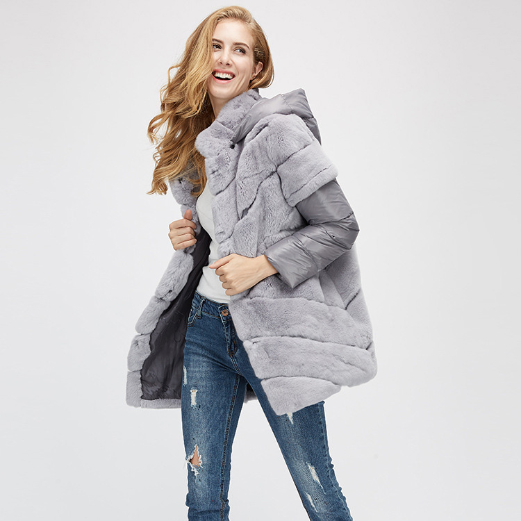 Rex Rabbit Fur Jacket with Detachable Down-filled Sleeves and Hood 959 Details 4