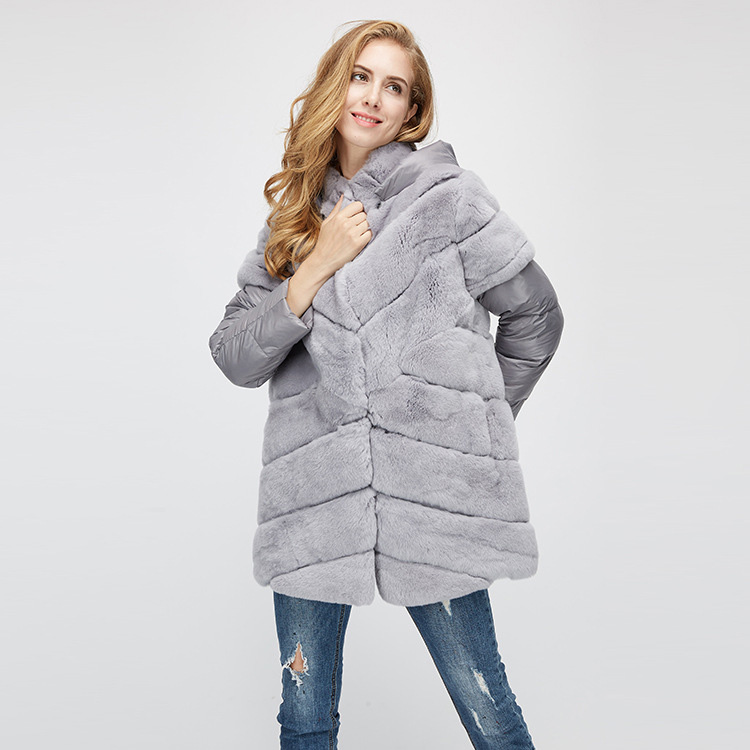 Rex Rabbit Fur Jacket with Detachable Down-filled Sleeves and Hood 959 Details 8