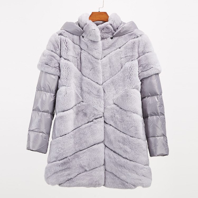 Rex Rabbit Fur Jacket with Detachable Down-filled Sleeves and Hood 959 Details 18