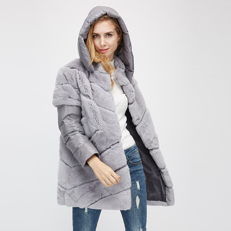 Rex Rabbit Fur Jacket with Detachable Down-filled Sleeves and Hood 959 Details 6