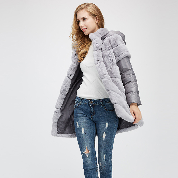 Rex Rabbit Fur Jacket with Detachable Down-filled Sleeves and Hood 959 Details 5
