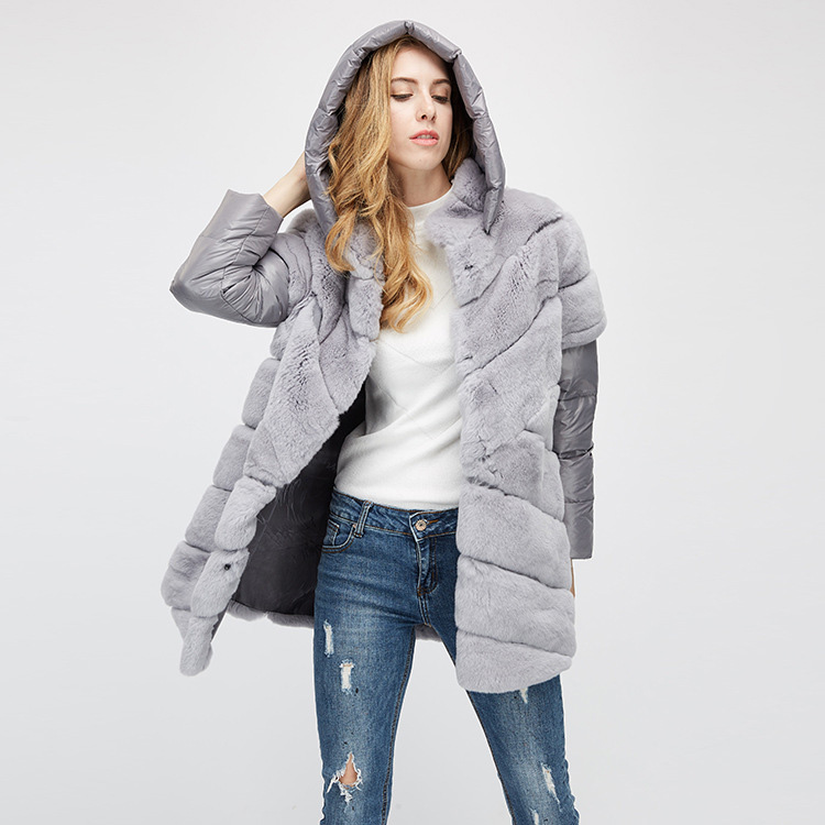 Rex Rabbit Fur Jacket with Detachable Down-filled Sleeves and Hood 959 Details 7