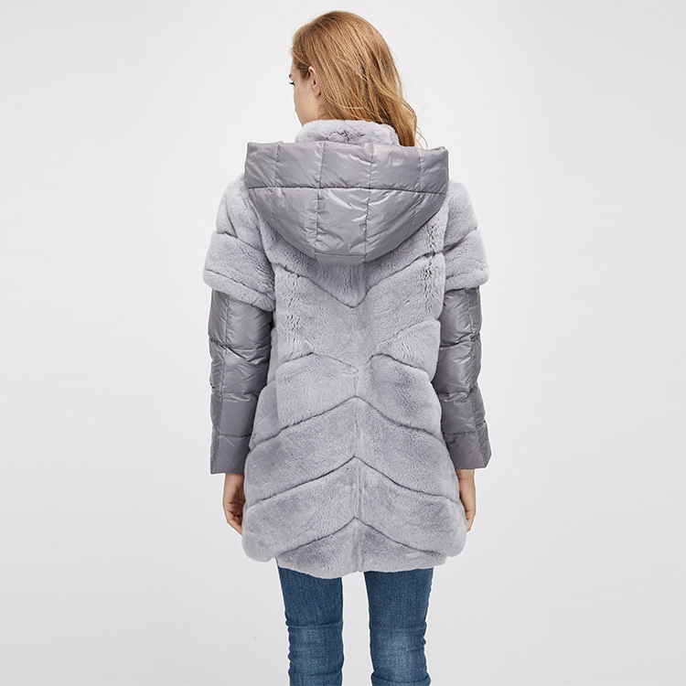 Rex Rabbit Fur Jacket with Detachable Down-filled Sleeves and Hood 959 Details 12