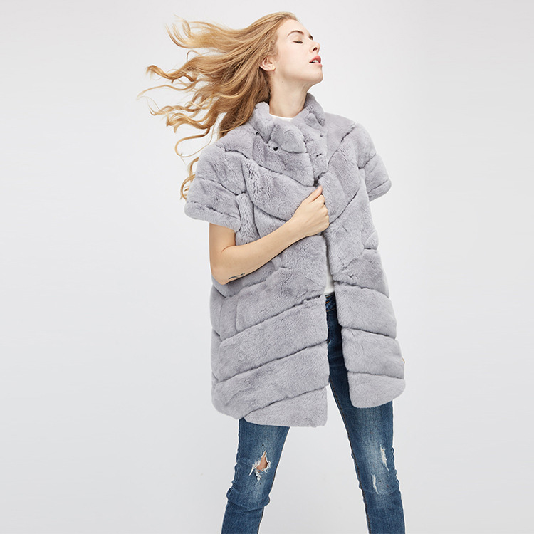 Rex Rabbit Fur Jacket with Detachable Down-filled Sleeves and Hood 959 Details 14