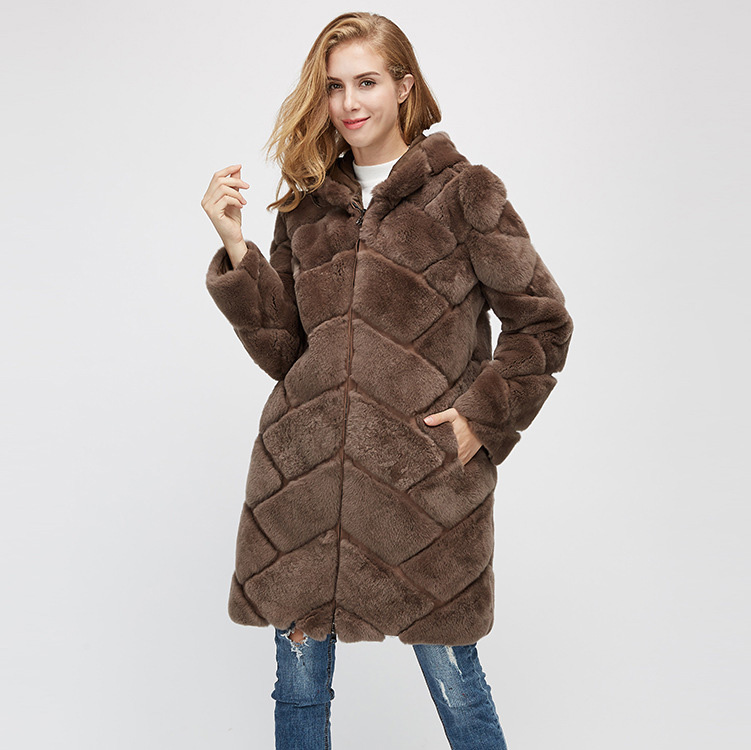 Hooded Reversible Rex Rabbit Fur Jacket with Down Filled 960 Details 7
