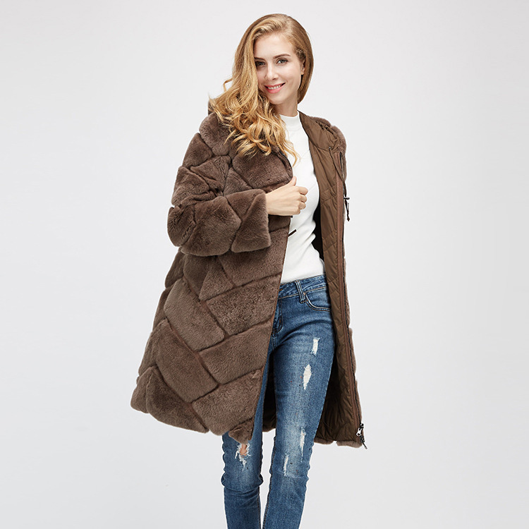 Hooded Reversible Rex Rabbit Fur Jacket with Down Filled 960 Details 5