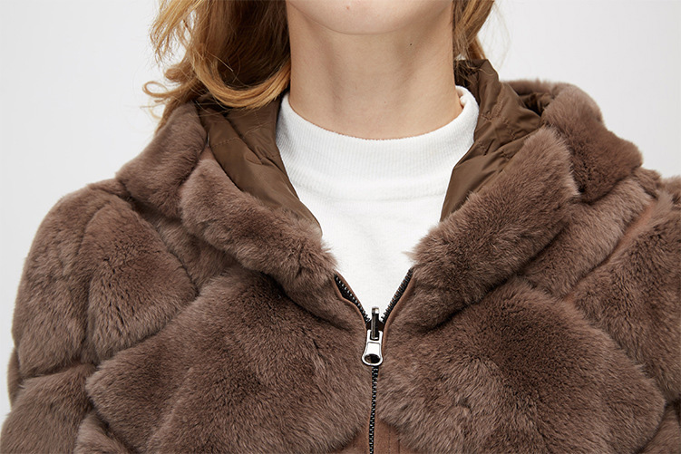Hooded Reversible Rex Rabbit Fur Jacket with Down Filled 960 Details 24