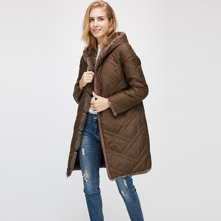Hooded Reversible Rex Rabbit Fur Jacket with Down Filled 960 Details 16