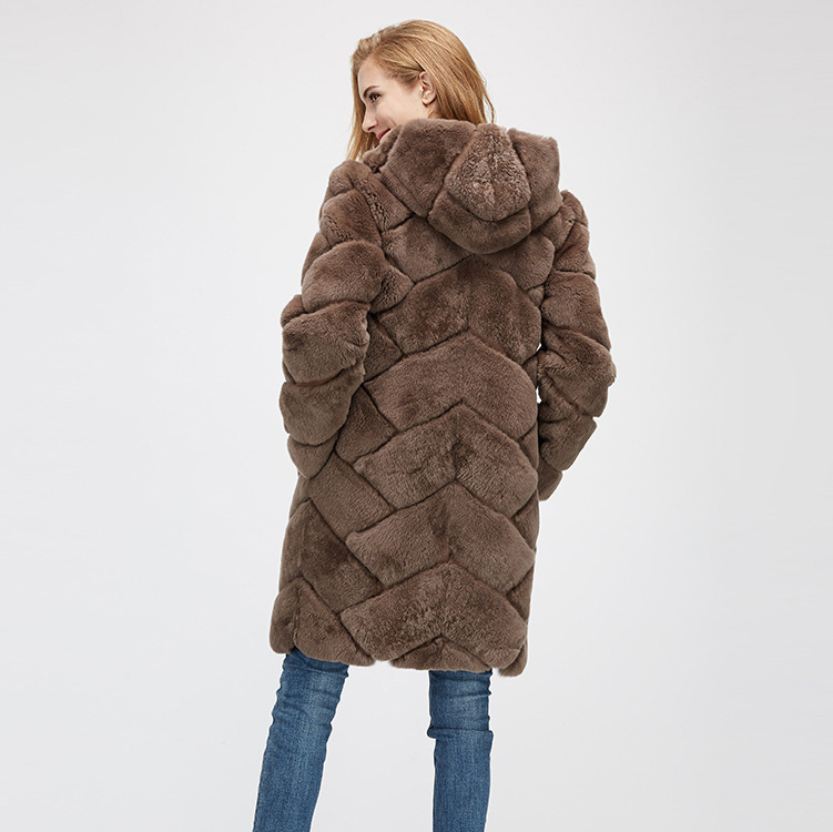 Hooded Reversible Rex Rabbit Fur Jacket with Down Filled 960 Details 11