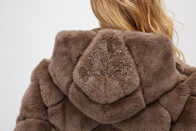 Hooded Reversible Rex Rabbit Fur Jacket with Down Filled 960 Details 27