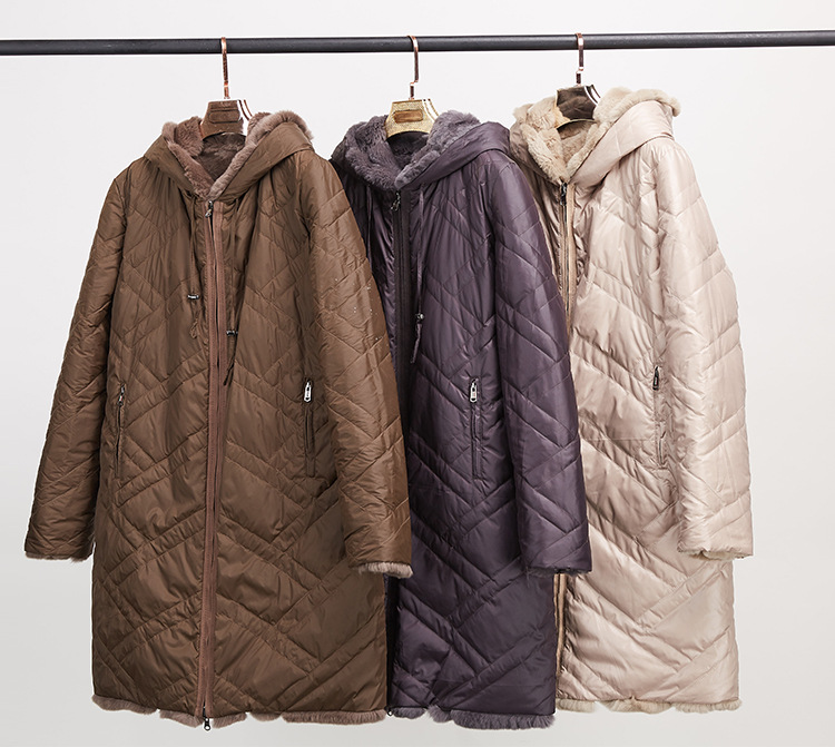 Hooded Reversible Rex Rabbit Fur Jacket with Down Filled 960 Details 4