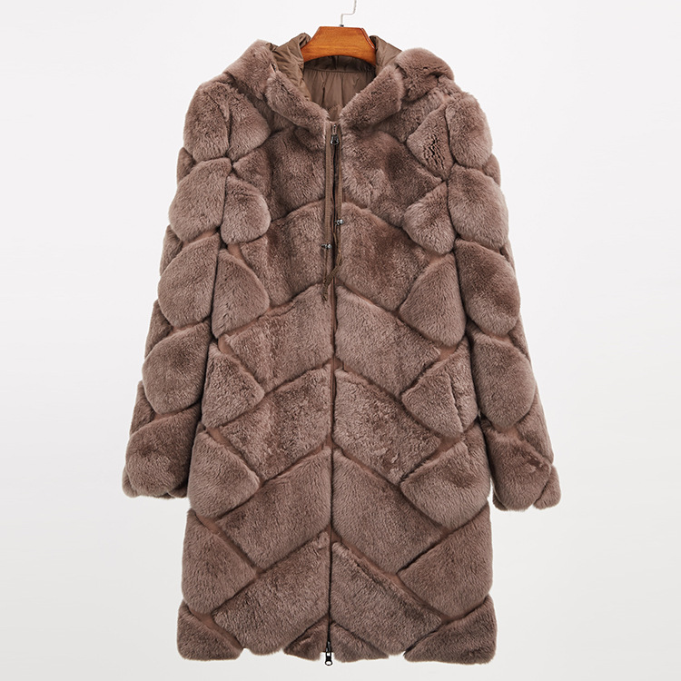 Hooded Reversible Rex Rabbit Fur Jacket with Down Filled 960 Details 22
