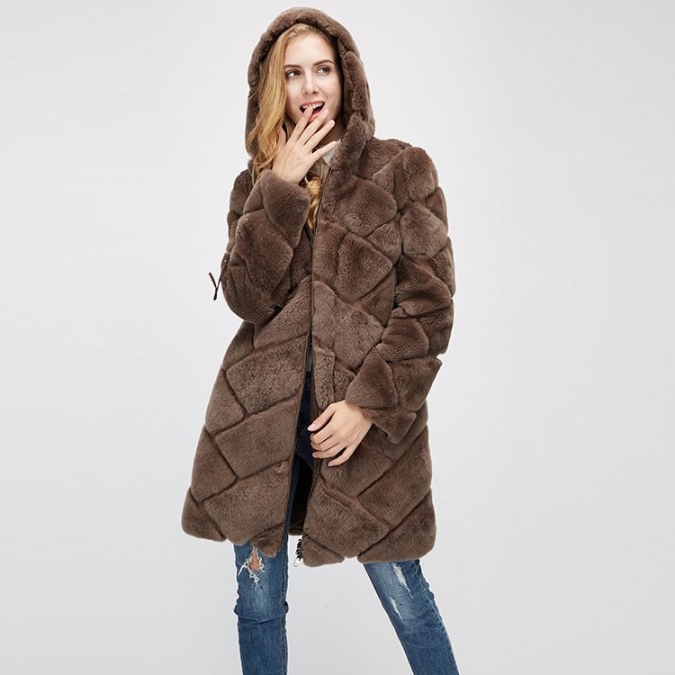 Hooded Reversible Rex Rabbit Fur Jacket with Down Filled 960 Details 19