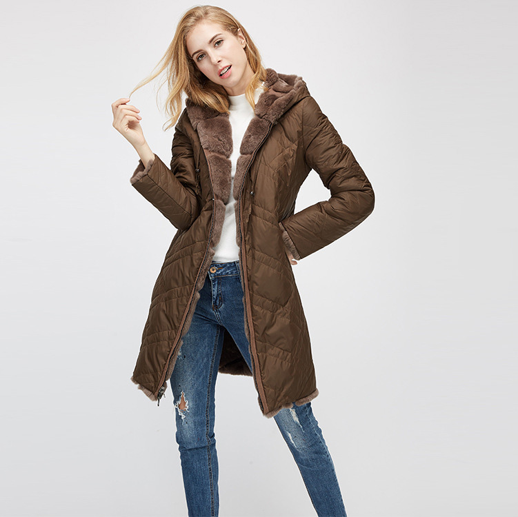 Hooded Reversible Rex Rabbit Fur Jacket with Down Filled 960 Details 15