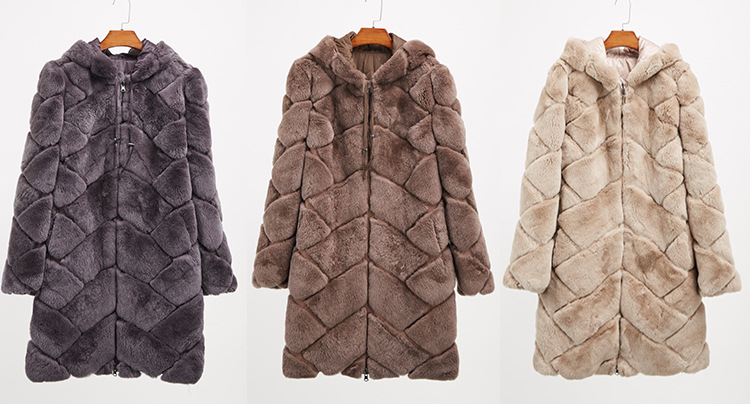 Hooded Reversible Rex Rabbit Fur Jacket with Down Filled 960 Details 2