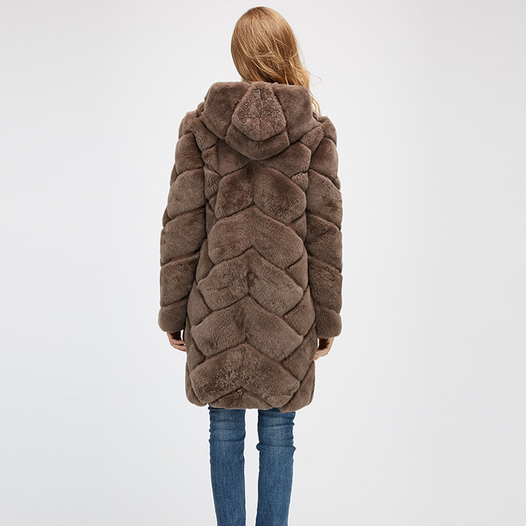 Hooded Reversible Rex Rabbit Fur Jacket with Down Filled 960 Details 12