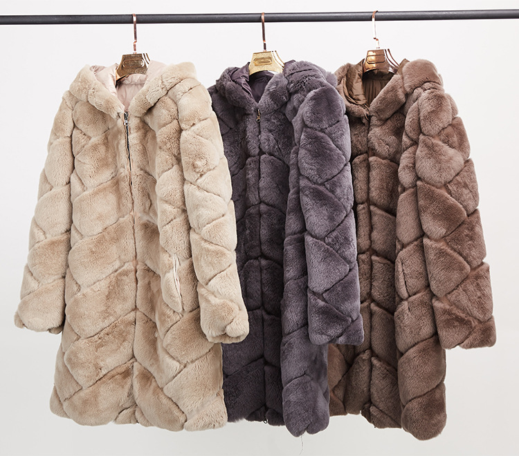 Hooded Reversible Rex Rabbit Fur Jacket with Down Filled 960 Details 3