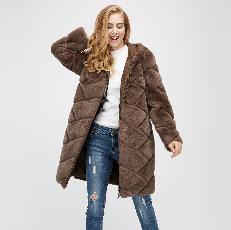 Hooded Reversible Rex Rabbit Fur Jacket with Down Filled 960 Details 6