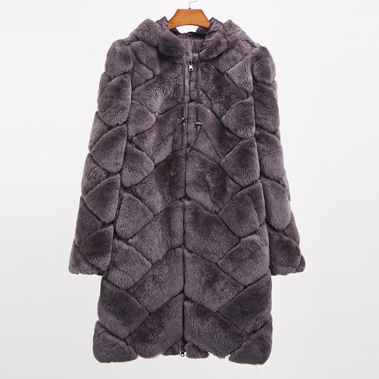 Hooded Reversible Rex Rabbit Fur Jacket with Down Filled 960 Details 21