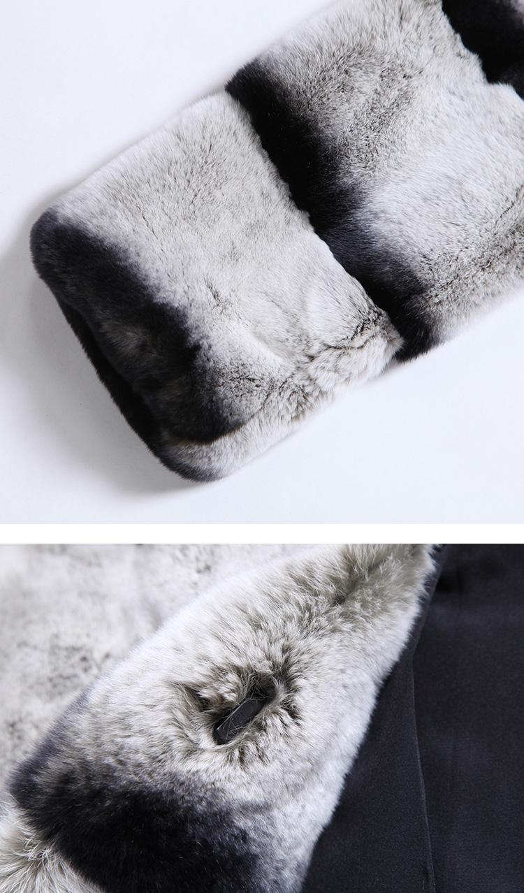 Rex Rabbit Fur Coat with Chinchilla Look SKU-jarr18 Details b