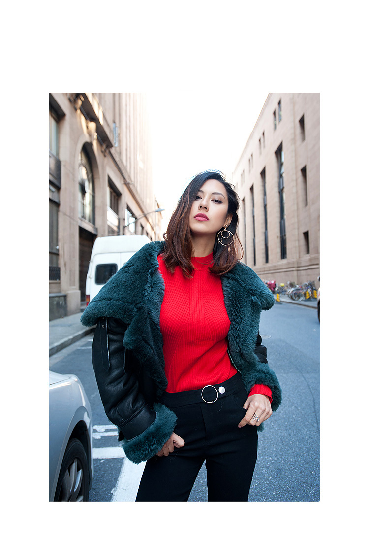 Merino Shearling Sheepskin Bomber Jacket 086 Details 15