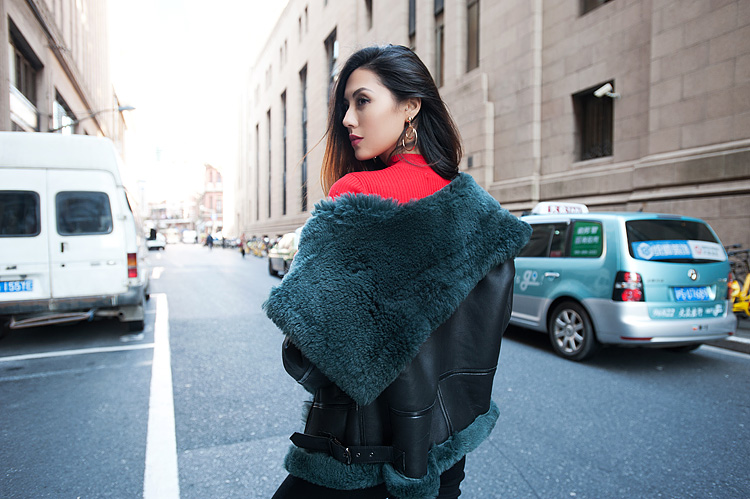 Merino Shearling Sheepskin Bomber Jacket 086 Details 14