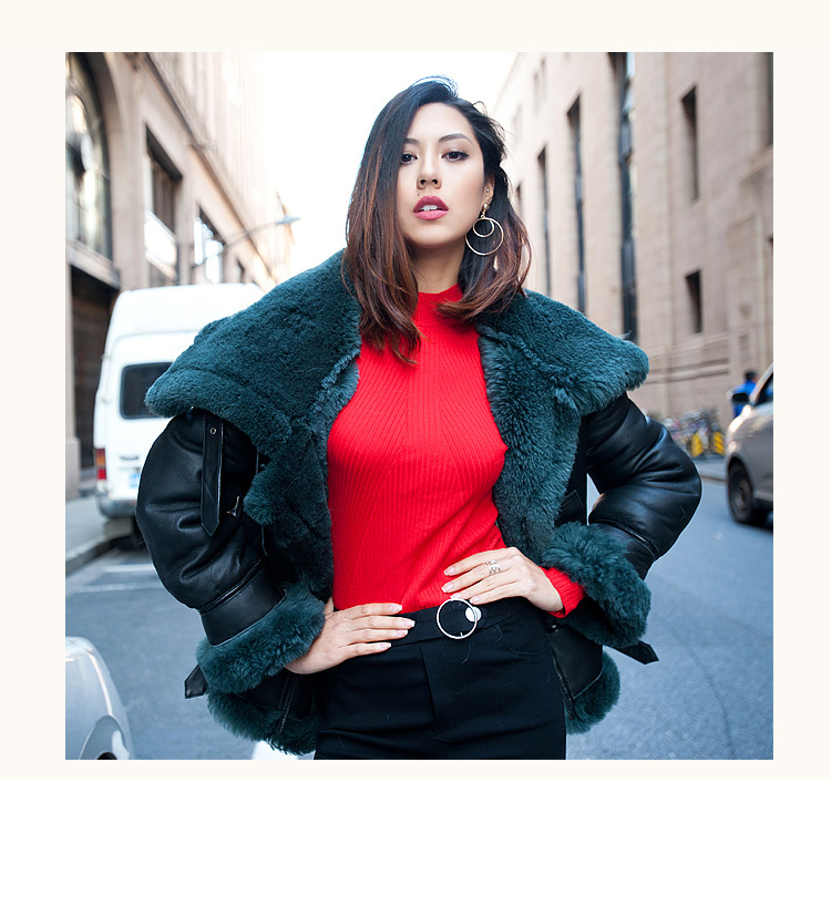 Merino Shearling Sheepskin Bomber Jacket 086 Details 12