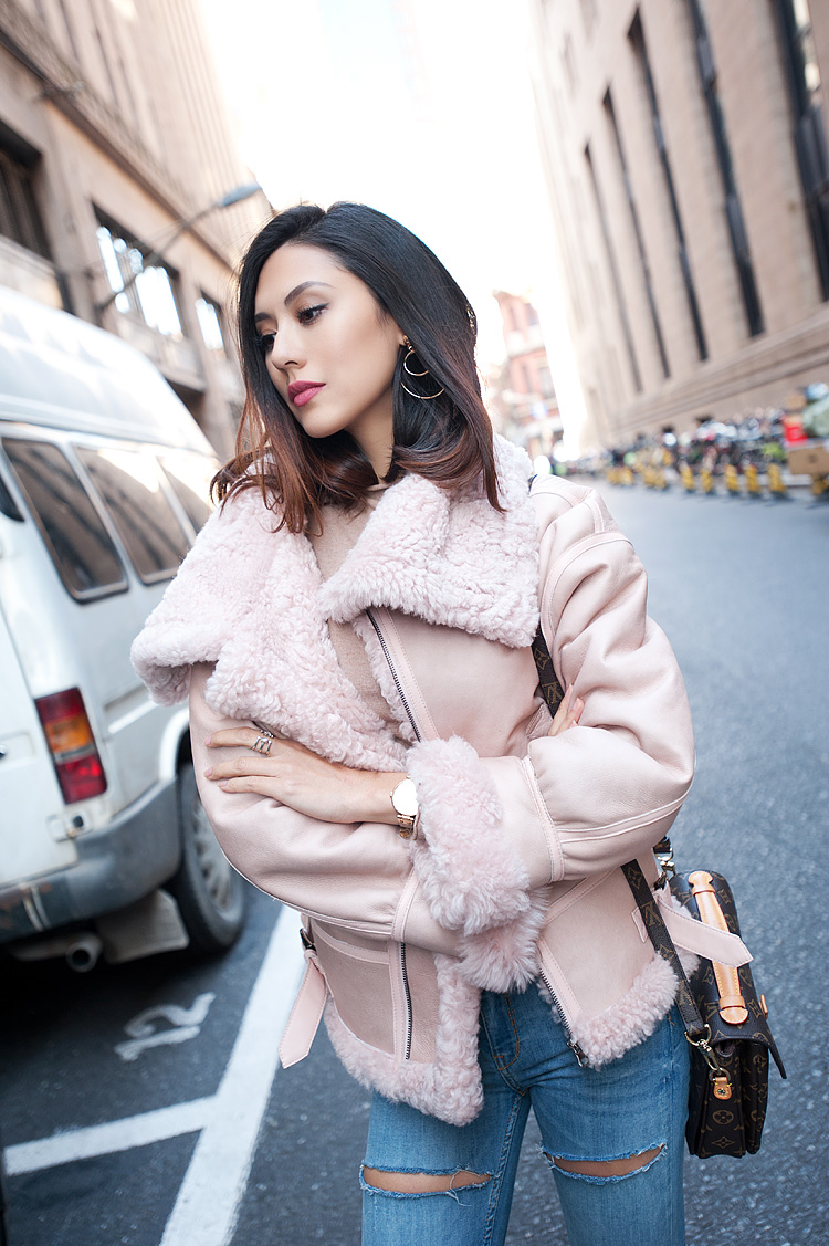Merino Shearling Sheepskin Bomber Jacket 086 Details 11