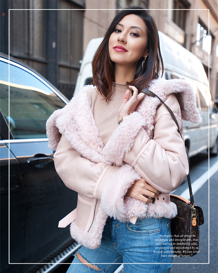 Merino Shearling Sheepskin Bomber Jacket 086 Details 8