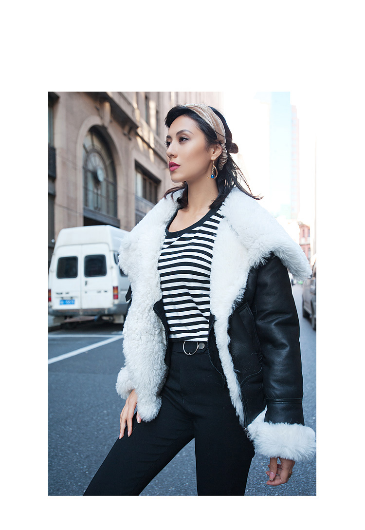 Merino Shearling Sheepskin Bomber Jacket 086 Details 25