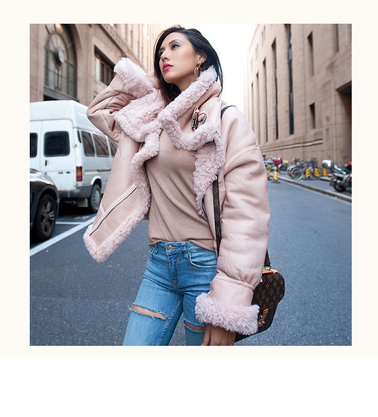 Merino Shearling Sheepskin Bomber Jacket 086 Details 9