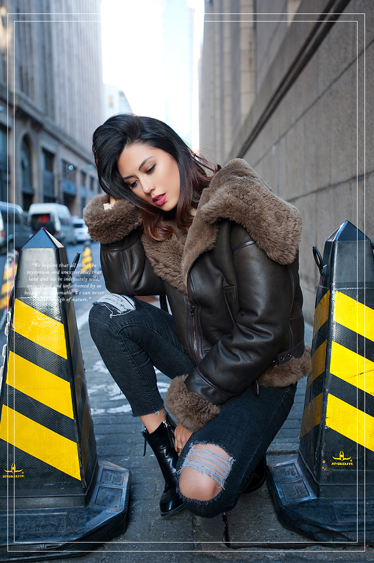 Merino Shearling Sheepskin Bomber Jacket 086 Details 22