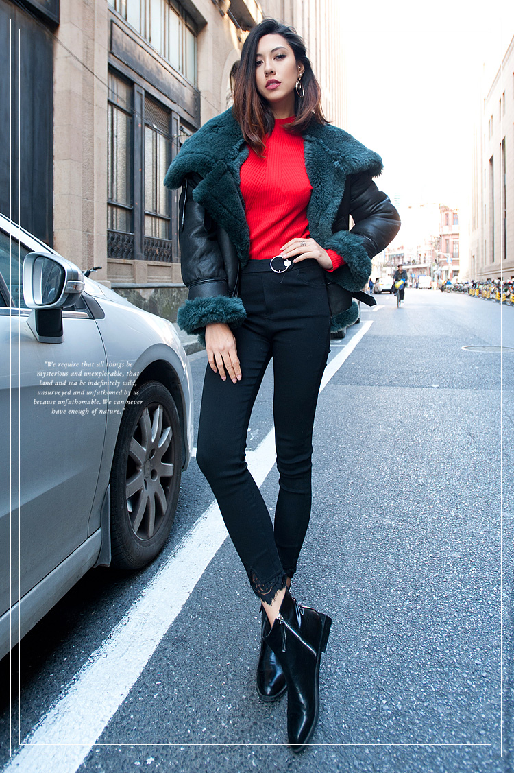 Merino Shearling Sheepskin Bomber Jacket 086 Details 16