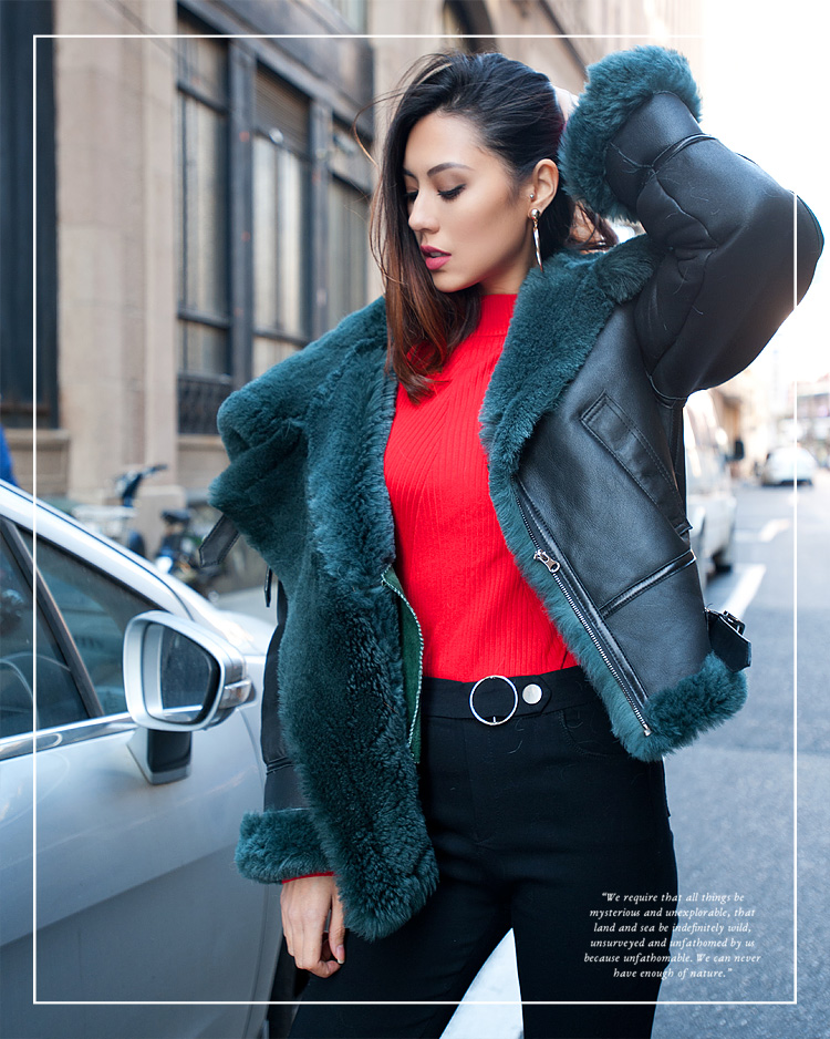Merino Shearling Sheepskin Bomber Jacket 086 Details 17