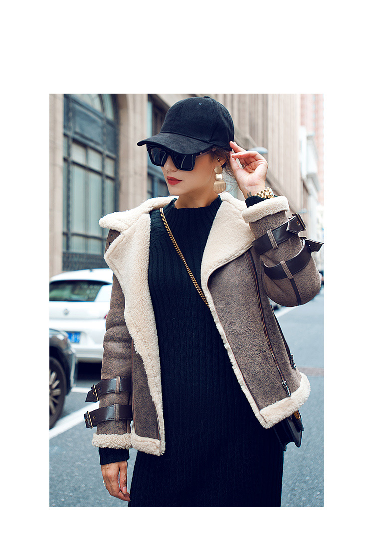 Shearling Sheepskin Biker Jacket 092 Details 5