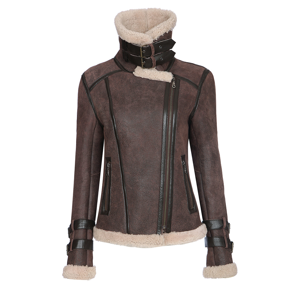 Shearling Sheepskin Biker Jacket 092 Details 8