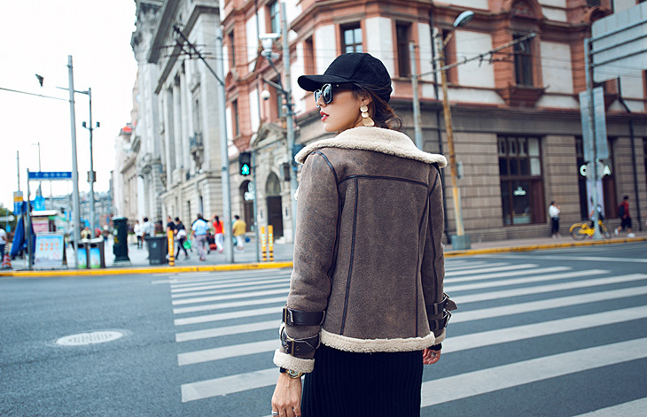 Shearling Sheepskin Biker Jacket 092 Details 6