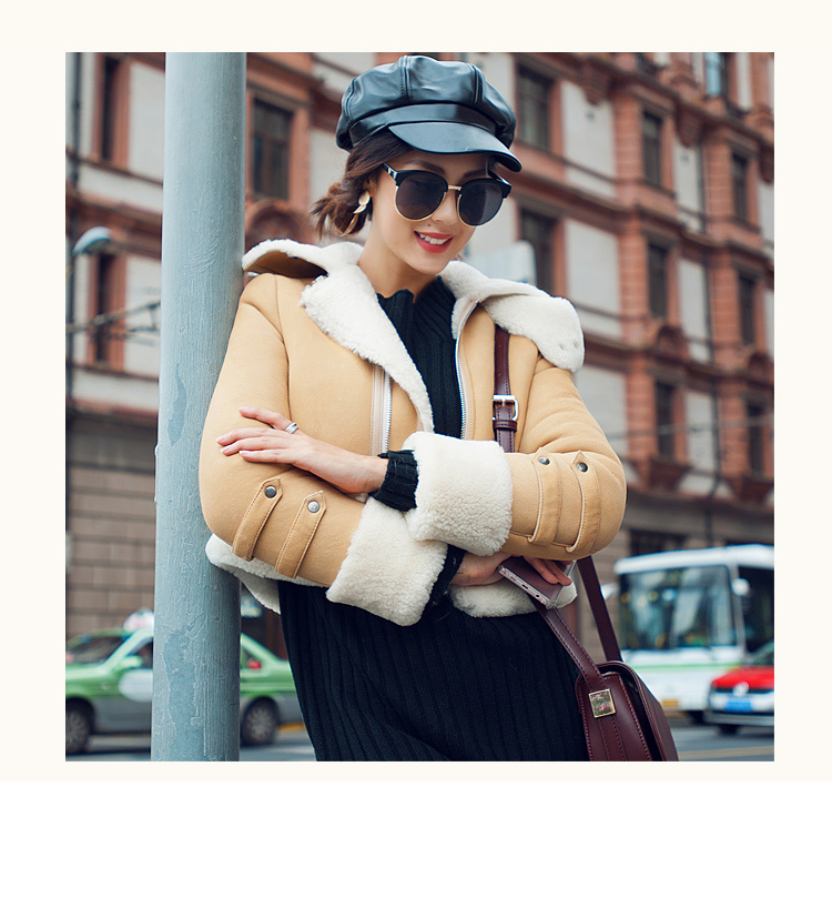 Merino Shearling Sheepskin Cropped Biker Jacket 094 Details 1