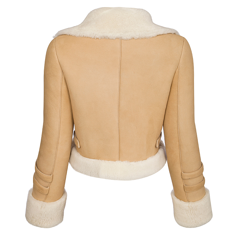 Merino Shearling Sheepskin Cropped Biker Jacket 094 Details 9
