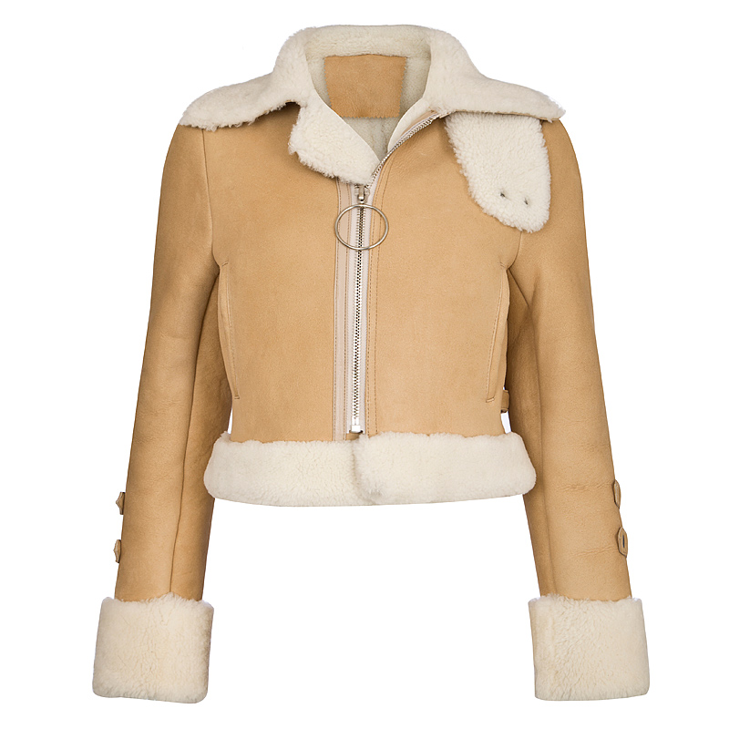 Merino Shearling Sheepskin Cropped Biker Jacket 094 Details 8