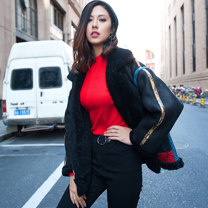 Merino Shearling Sheepskin Bomber Biker Jacket 105 Details 2