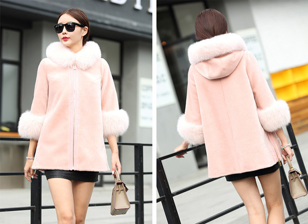 Hooded Shearling Lambpskin Jacket with Fox Fur Trim 768 Details 8