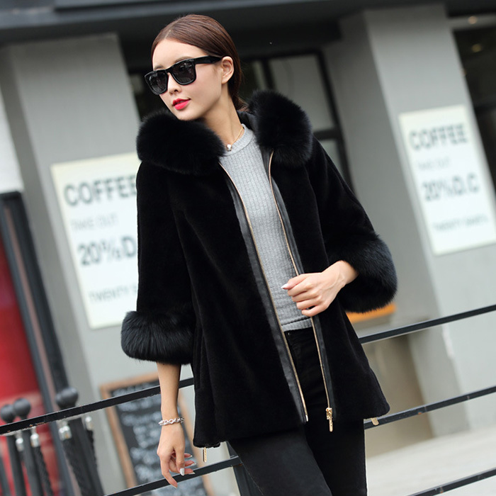 Hooded Shearling Lambpskin Jacket with Fox Fur Trim 768 Details 2