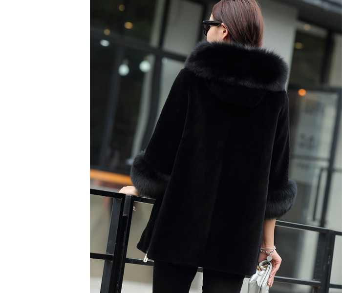 Hooded Shearling Lambpskin Jacket with Fox Fur Trim 768 Details 3