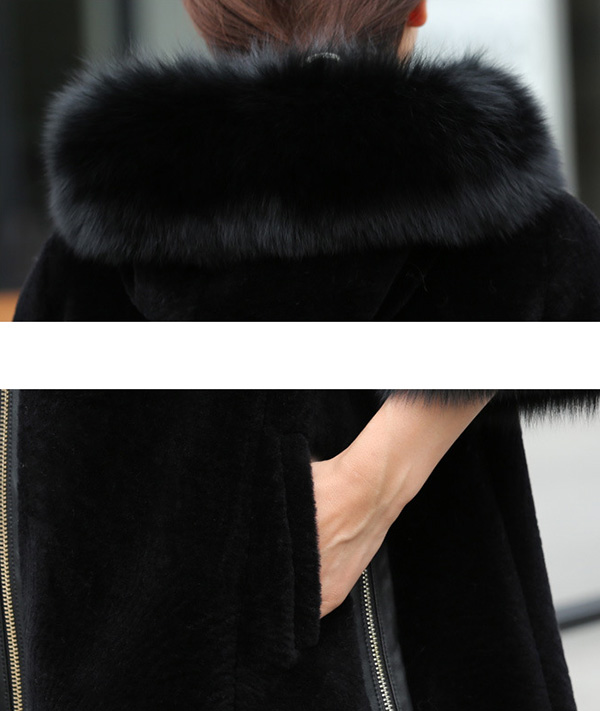 Hooded Shearling Lambpskin Jacket with Fox Fur Trim 768 Details 5