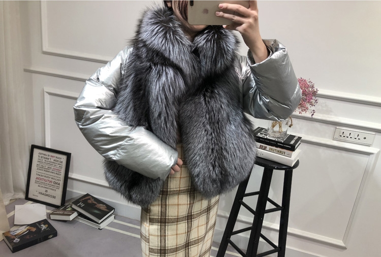 Silver Fox Fur Trimmed Down-filled Cropped Coat Jacket 0023-13