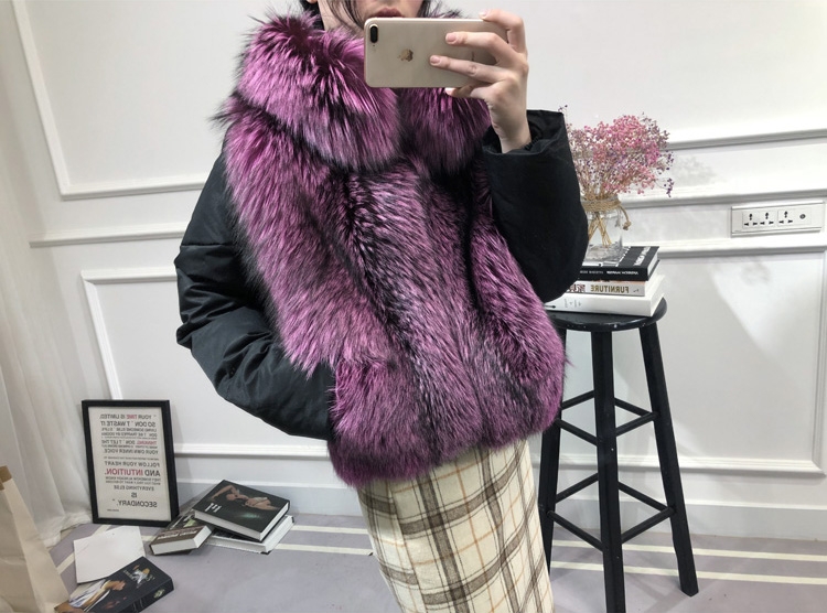 Silver Fox Fur Trimmed Down-filled Cropped Coat Jacket 0023-17