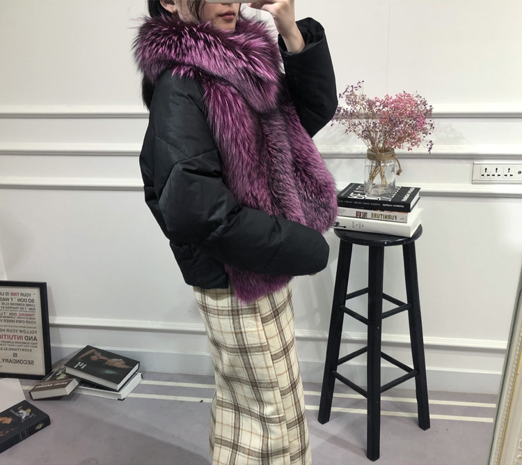 Silver Fox Fur Trimmed Down-filled Cropped Coat Jacket 0023-18